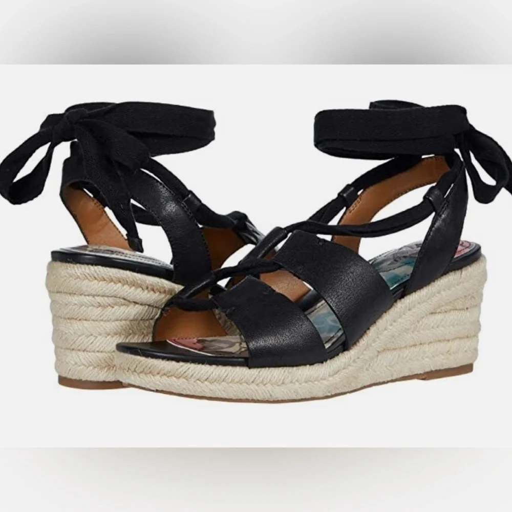 Patricia Nash Riva Wedge Leather Sandal Shoes Black - Size 6 - NWB